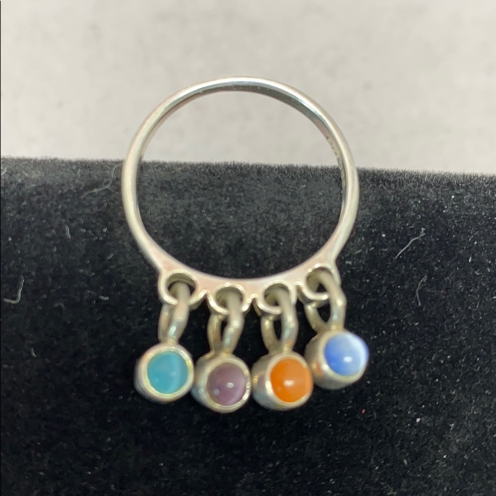 Vintage Sterling silver cats eye dangle ring size 6 3/4 colorful gemstone